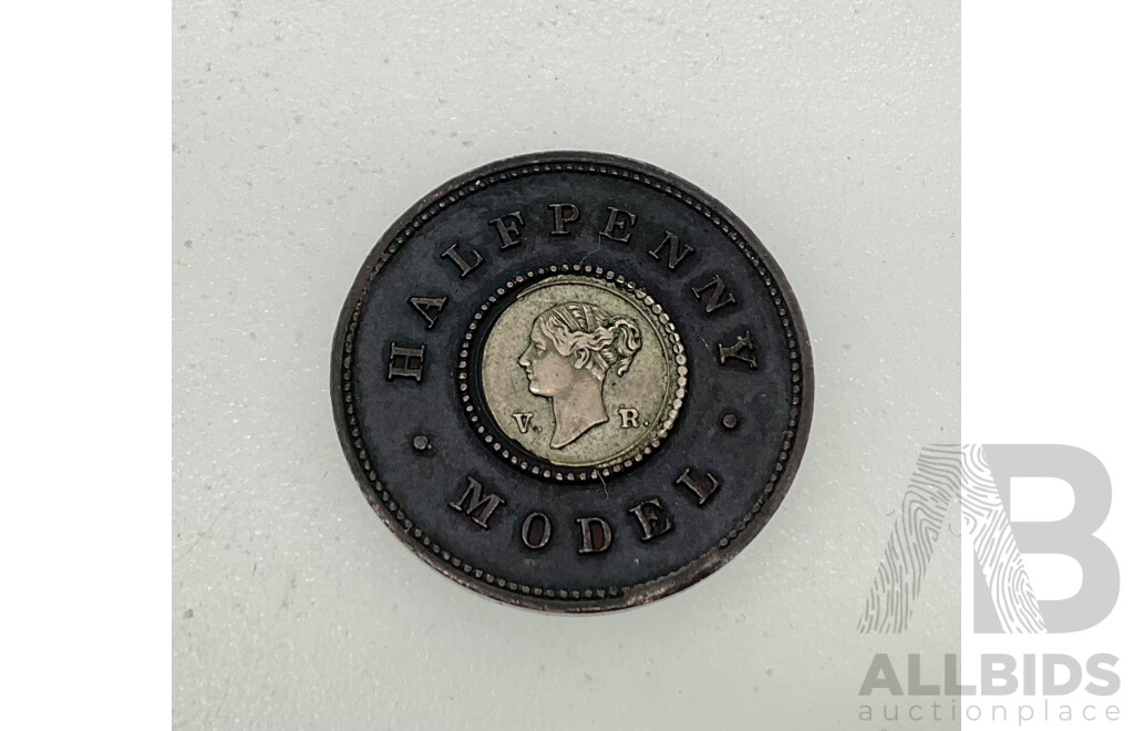 United Kingdom 1844-1848 QV Model Half Penny, Bimetallic and Australian 1897 Queen Victoria Diamond Jubilee Medal
