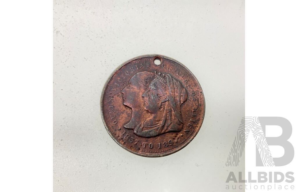 United Kingdom 1844-1848 QV Model Half Penny, Bimetallic and Australian 1897 Queen Victoria Diamond Jubilee Medal