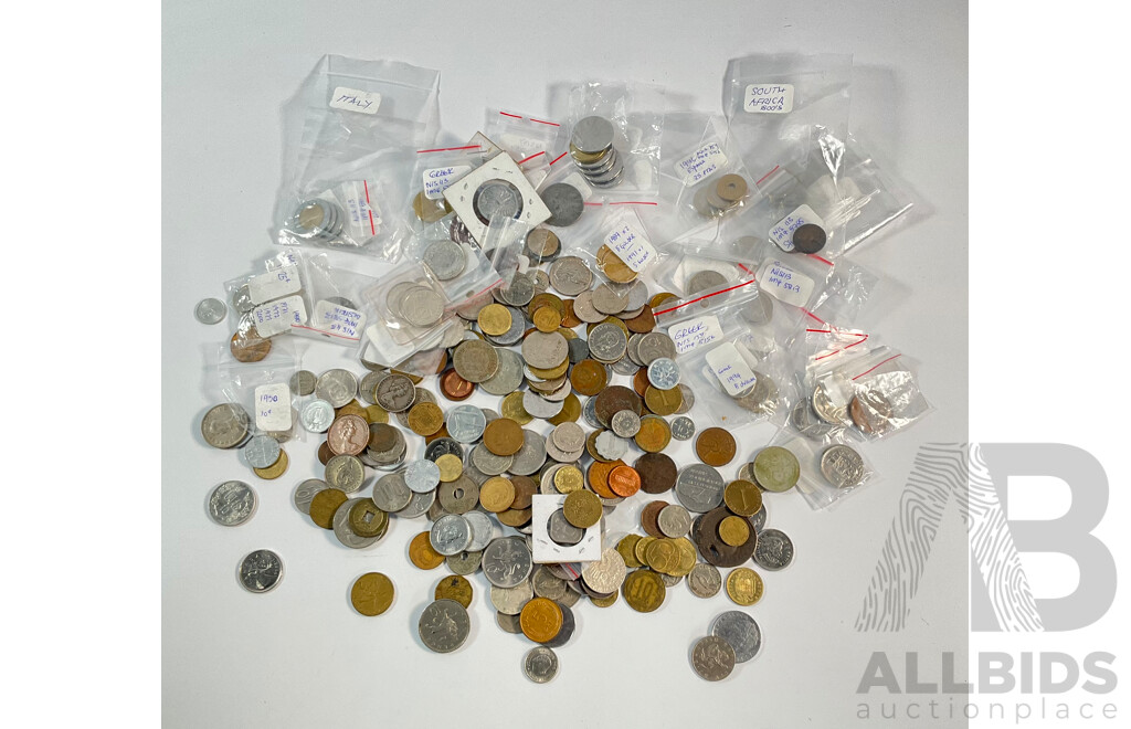 Collection of International Coins Including New Zealand, Netherlands, Canada, China, United Kingdom, Greece and More - Approximately 1.3 Kilograms