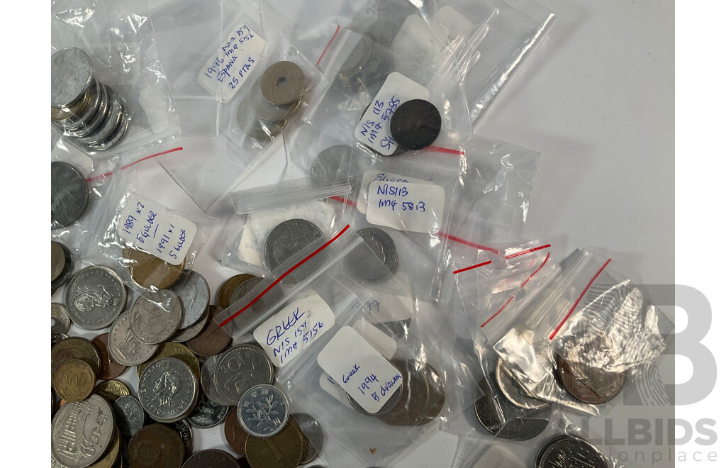 Collection of International Coins Including New Zealand, Netherlands, Canada, China, United Kingdom, Greece and More - Approximately 1.3 Kilograms