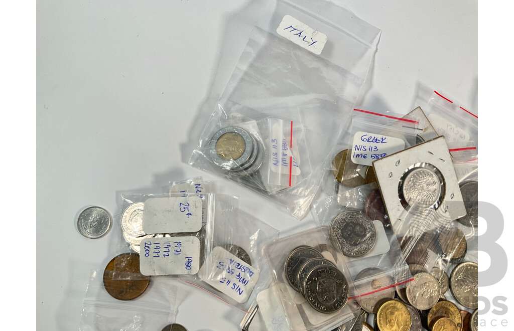 Collection of International Coins Including New Zealand, Netherlands, Canada, China, United Kingdom, Greece and More - Approximately 1.3 Kilograms