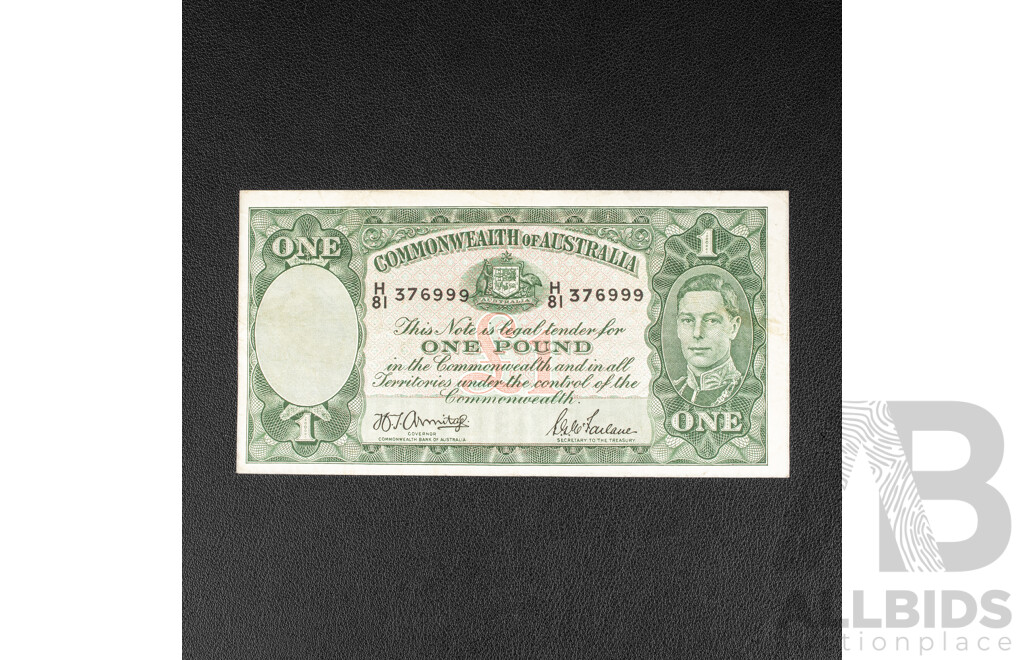 Australian 1942 One Pound Note R30 Armitage/McFarlane H81 376999