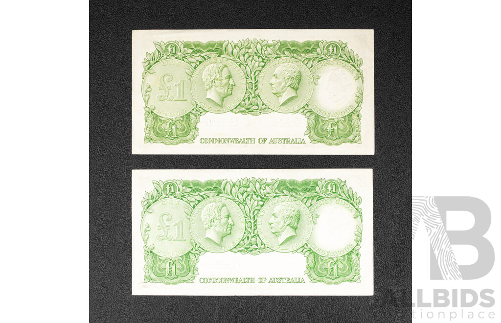 Two Australian 1961 One Pound Notes R34 Coombs/Wilson