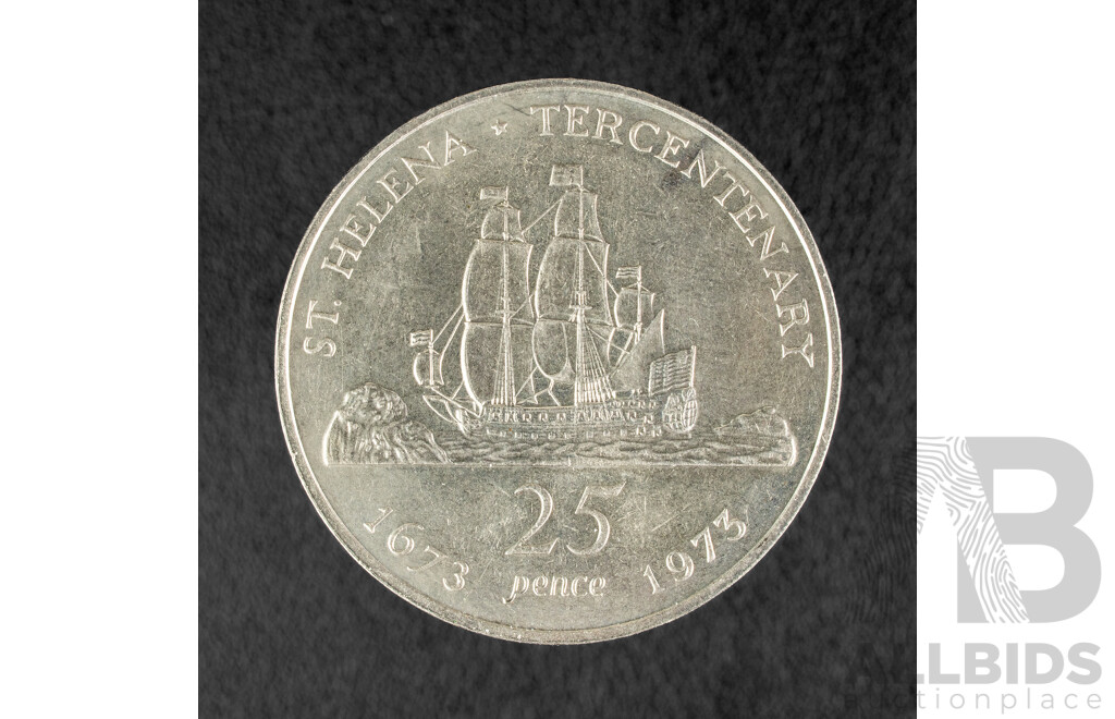Saint Helena 1973 Silver Twenty Five Pence, 300th Anniversary of St Helena .925