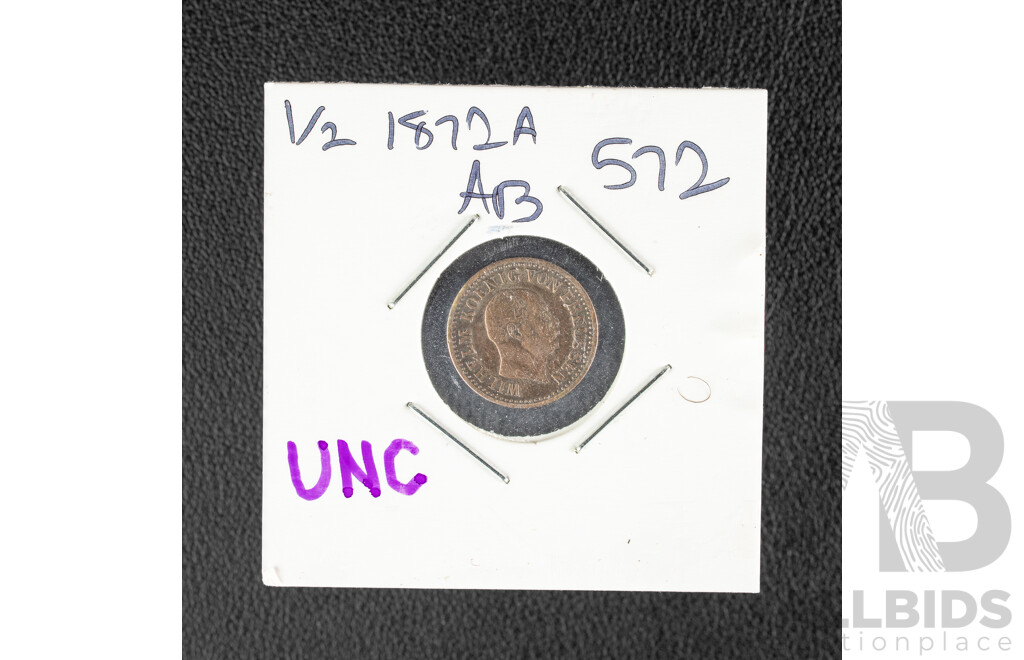 Kingdom of Prussia 1872 Half Sibergroschen, Berlin Mint, High Grade
