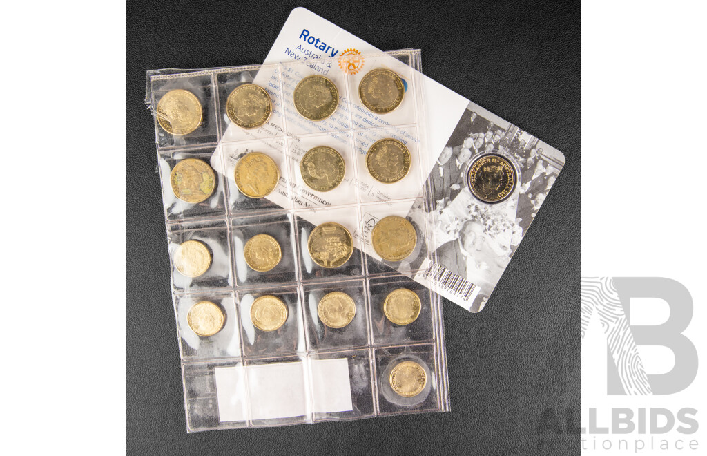 Australian One and Two Dollar Commemorative Coins Including2021 Indigenous Military Service, 2018 Lest We Forget, 2024 Olympics, 2017 Possum Magic, 1993 Landcare, 2023 AFL Adelaide Crows...........