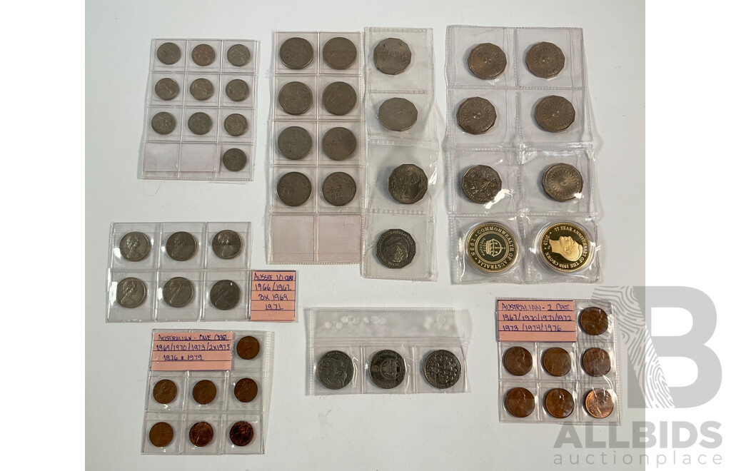 Collection of Australian Coins Including Commemorative Fifty and Twenty Cents, Two 2015 Coins, Seventy Seven Year Anniversary of 1938 Crown