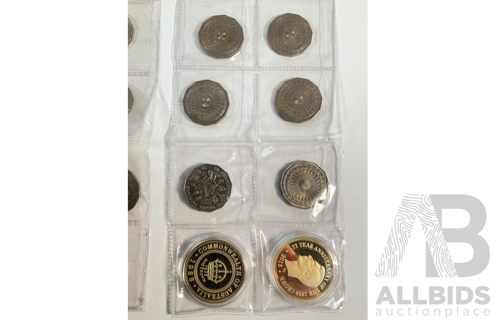 Collection of Australian Coins Including Commemorative Fifty and Twenty Cents, Two 2015 Coins, Seventy Seven Year Anniversary of 1938 Crown