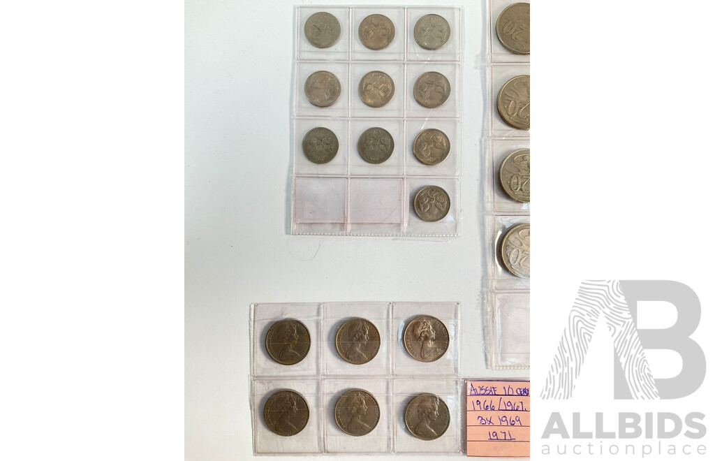 Collection of Australian Coins Including Commemorative Fifty and Twenty Cents, Two 2015 Coins, Seventy Seven Year Anniversary of 1938 Crown