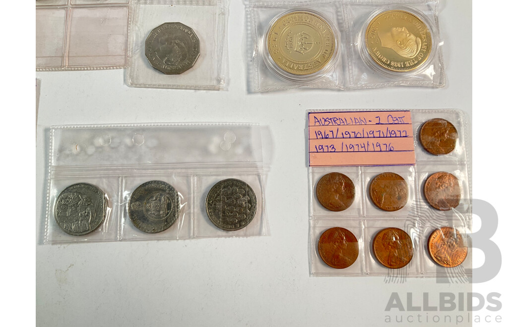 Collection of Australian Coins Including Commemorative Fifty and Twenty Cents, Two 2015 Coins, Seventy Seven Year Anniversary of 1938 Crown