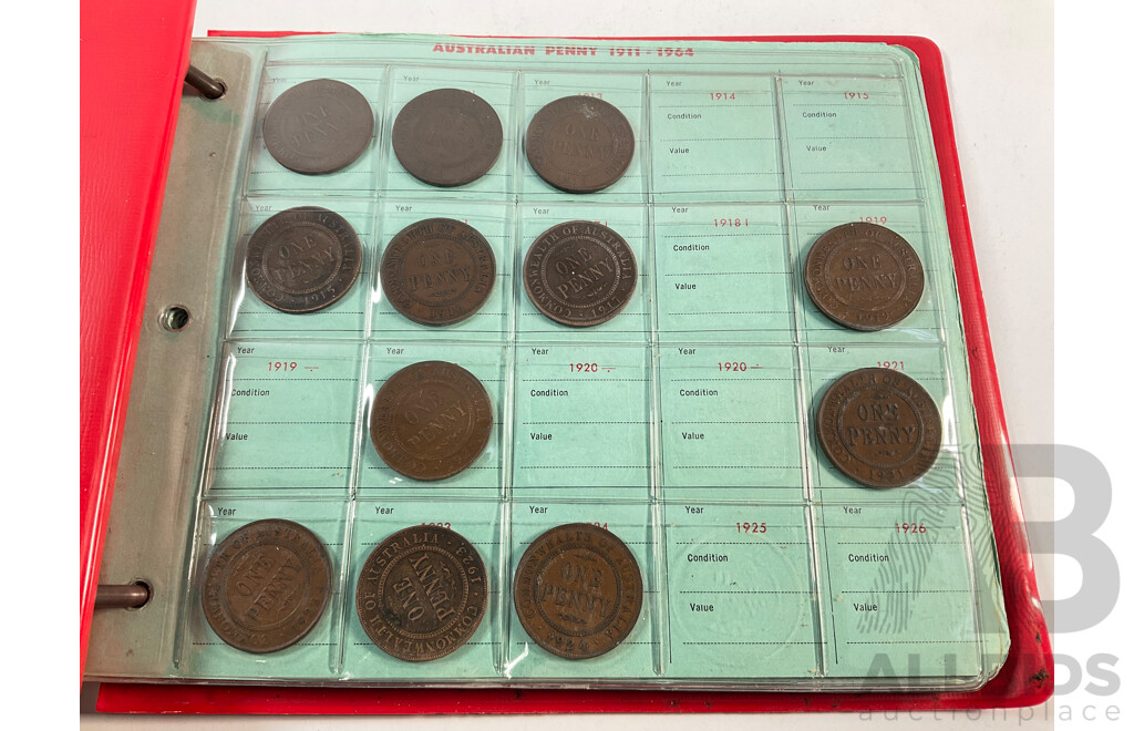 Album of Australian Pennies and Half Pennies, Examples Spanning 1911 to 1964