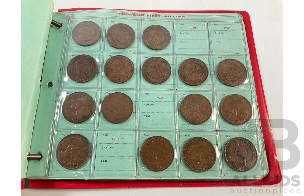 Album of Australian Pennies and Half Pennies, Examples Spanning 1911 to 1964