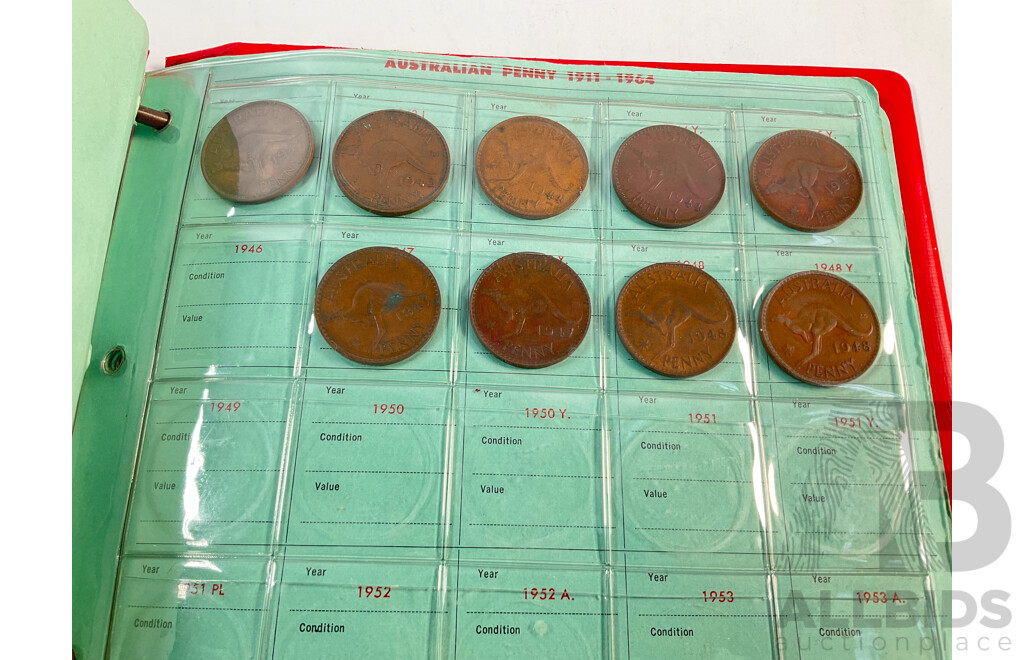 Album of Australian Pennies and Half Pennies, Examples Spanning 1911 to 1964