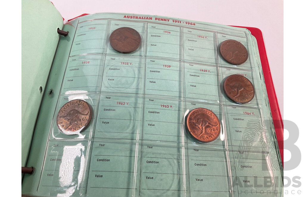 Album of Australian Pennies and Half Pennies, Examples Spanning 1911 to 1964