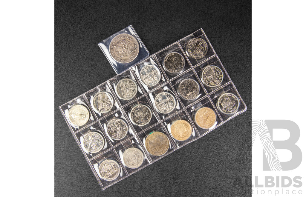 Australian 1937 KGVI Silver Crown .925 with Eighteen Australian Medallions