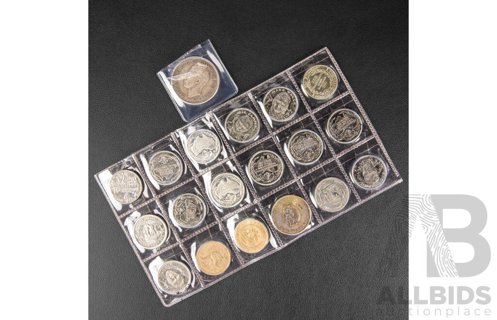 Australian 1937 KGVI Silver Crown .925 with Eighteen Australian Medallions