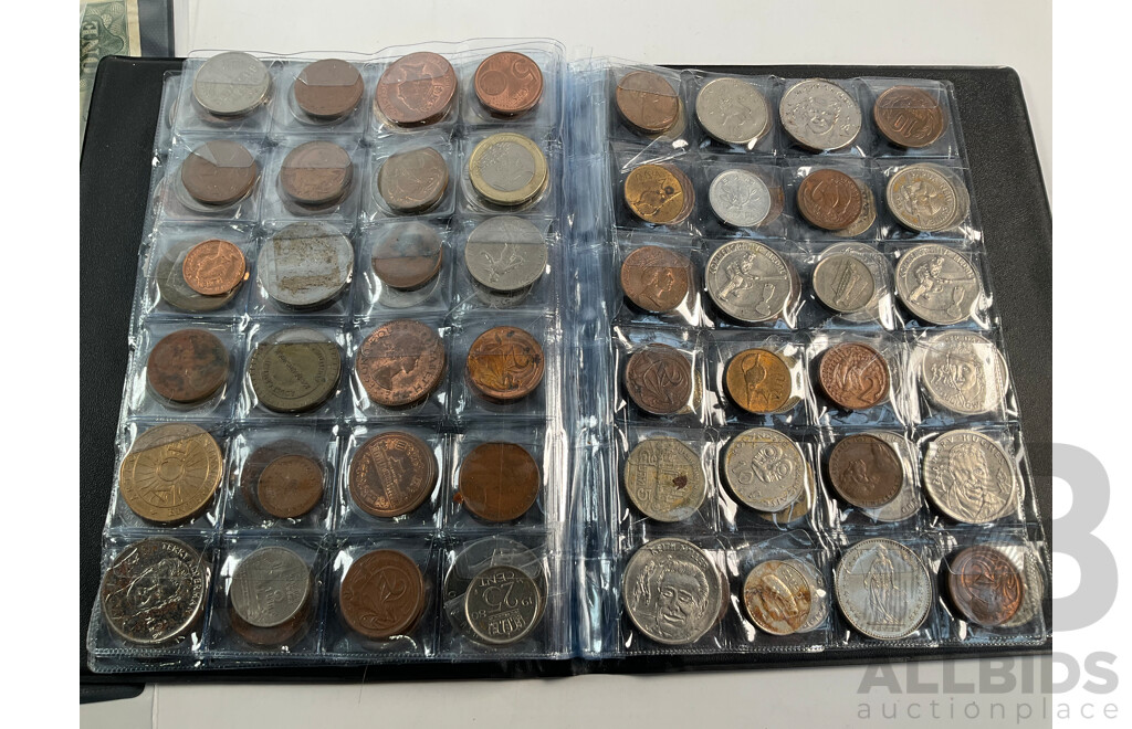Album of International Coins and Medallions Including Australia, France, Thailand, Switzerland, China and More