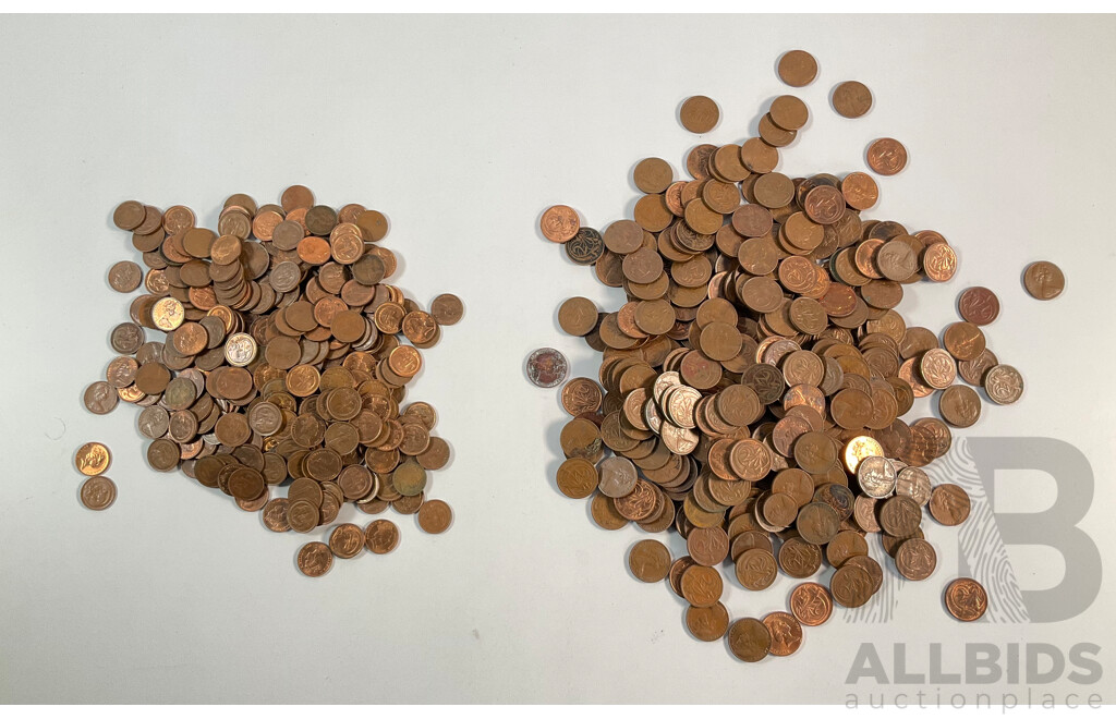 Collection of Australian One and Two Cent Coins, Examples Spanning 1966 to 1990 - Approximately 2.3 Kilograms
