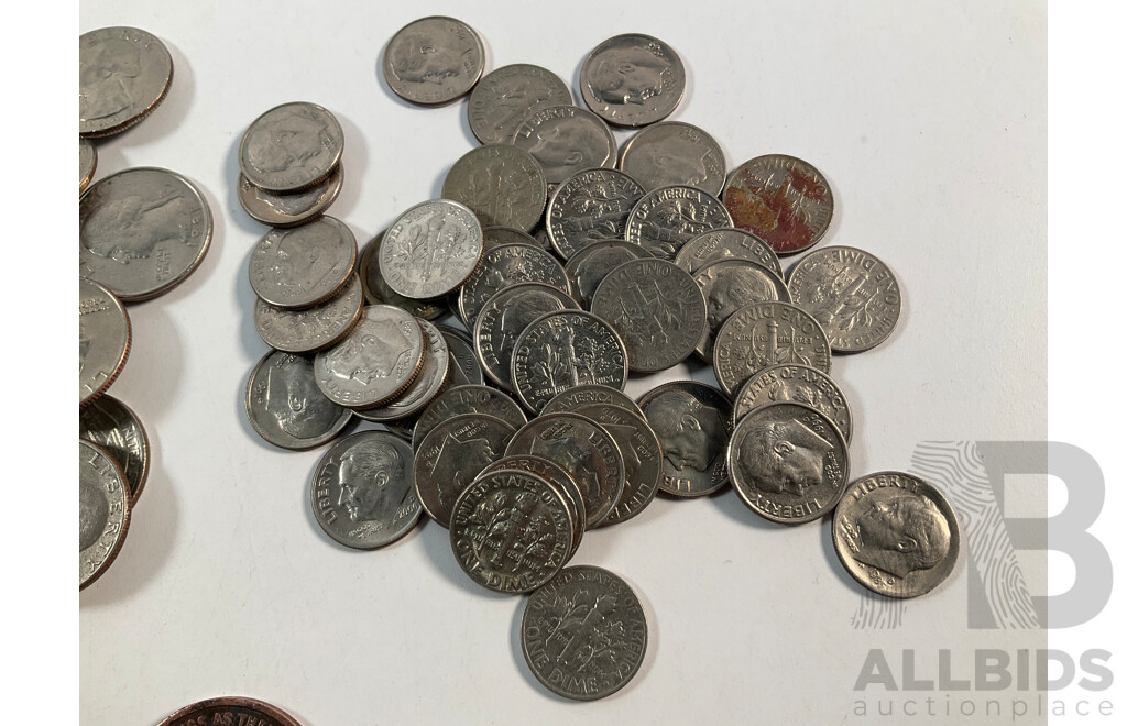 Collection of USA Quarters and Dimes with 1908 Billiken Good Luck Token, Chicago Illinois