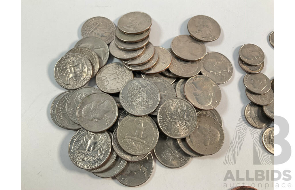 Collection of USA Quarters and Dimes with 1908 Billiken Good Luck Token, Chicago Illinois