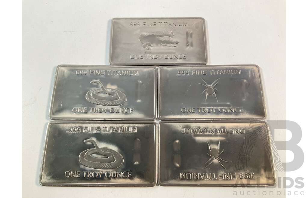 Five Australian Titanium Bullion One Troy Ounce Ingots