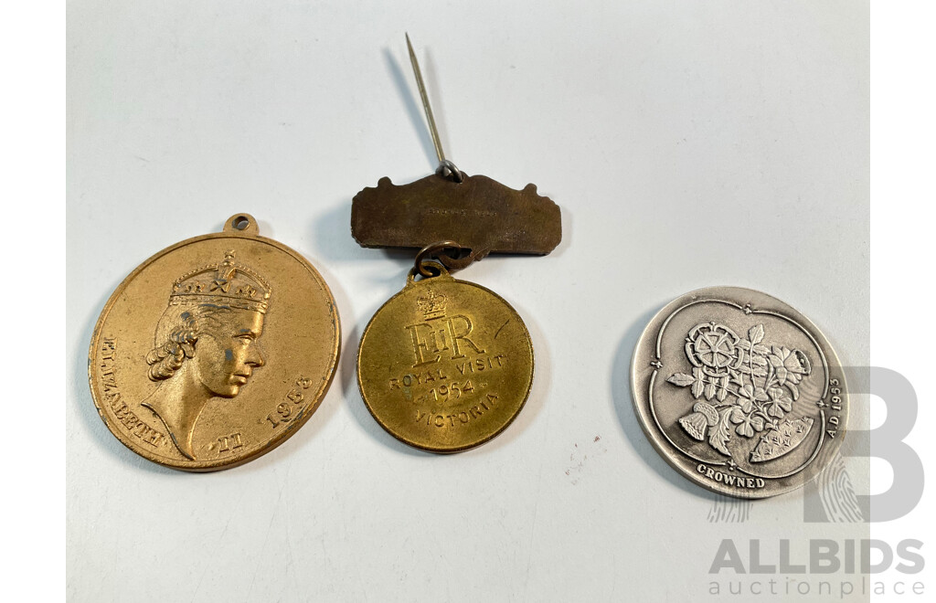 Australian 1954 Royal Visit Medal Presented to the Children by the Government of Victoria, 1953 QE2 Coronation Medal, QE2 Commemorative Medal