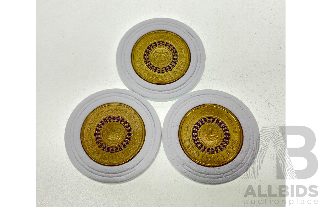 Three Australian 2013 Two Dollar Coins, 60th Anniversary QE2 Coronation