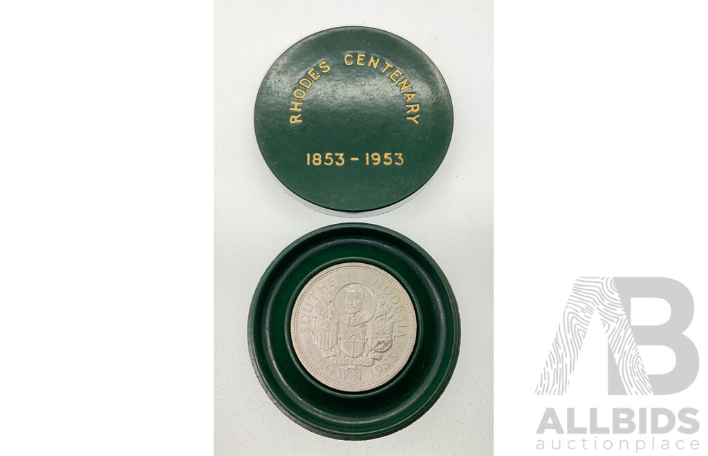 Southern Rhodesia 1953 Silver Half Crown, 100th Birthday of Cecil Rhodes .500