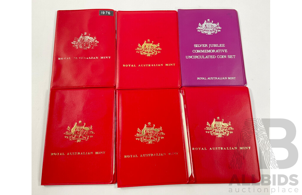 Six Australian RAM UNC Coin Sets Including 1976, 1977, 1978, Three 1981