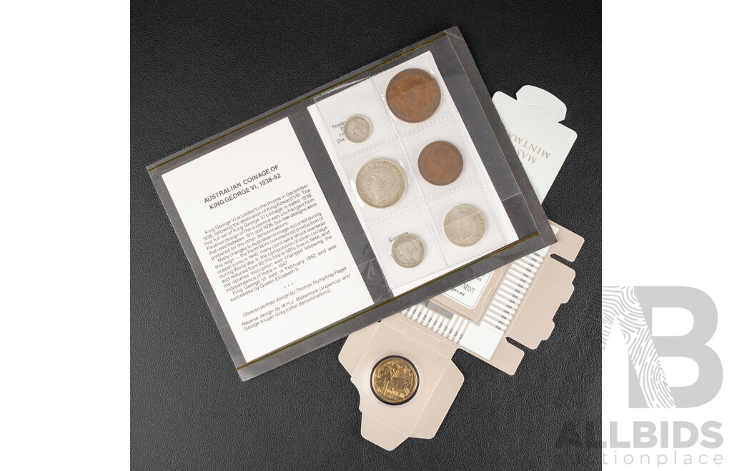 Australian KGVI Predecimal Coin Set with 2009 One Dollar Coin, Master Mint Mark