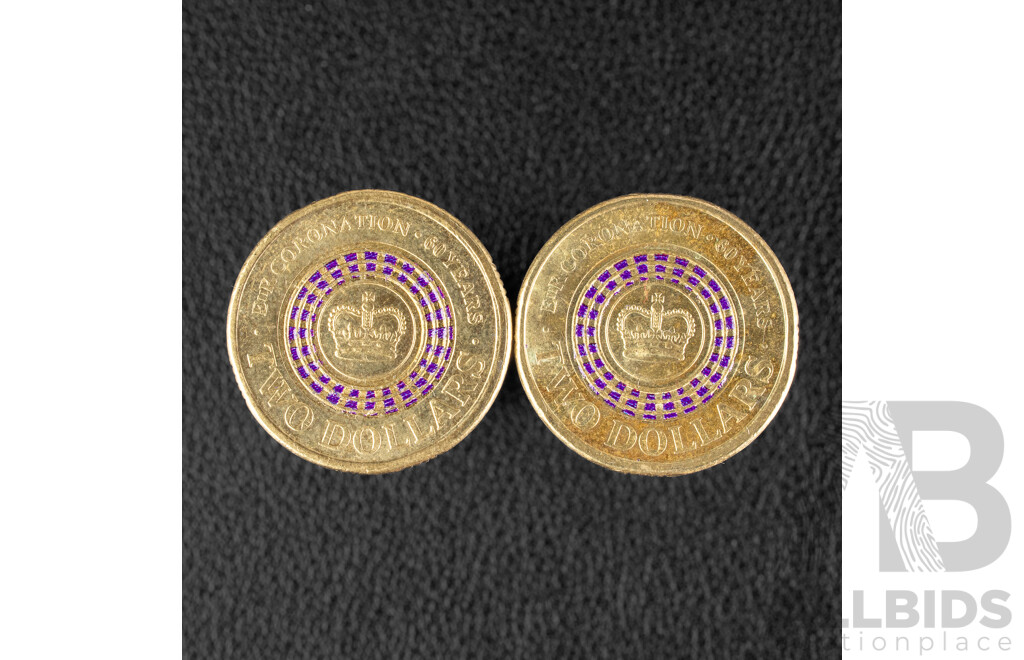 Two Australian 2013 Two Dollar Coins, 60th Anniversary QE2 Coronation