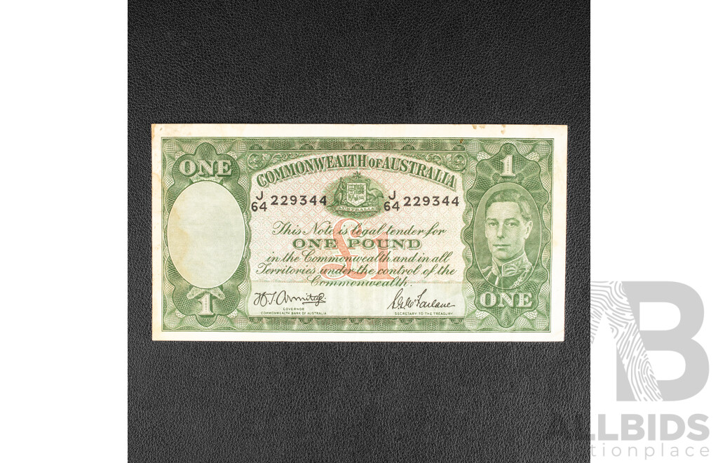 Australian 1942 One Pound Note, R30 Armitage/McFarlane J64 229344