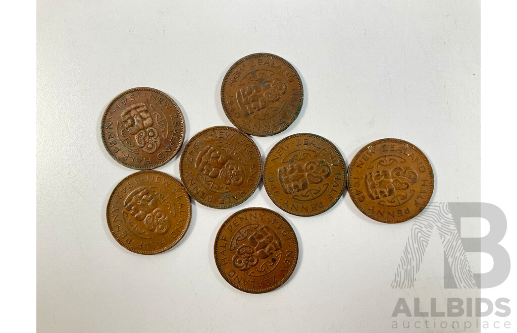 Collection of New Zealand Pennies Spanning 1940 to 1964 and Half Pennies Spanning 1940 to 1965