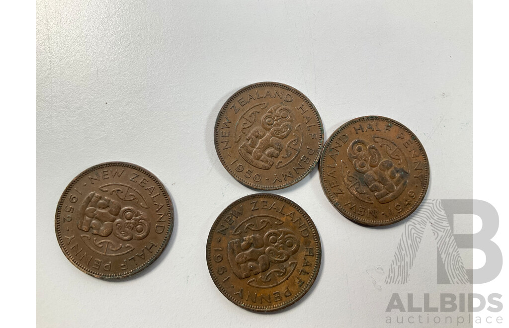 Collection of New Zealand Pennies Spanning 1940 to 1964 and Half Pennies Spanning 1940 to 1965