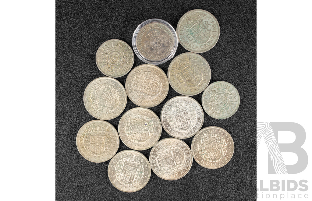 Ten New Zealand Pennies Half Crowns, 1953, 1954, 1957, 1961, 1962(2)1963(2) 1965(2) Two Shillings 1948, 1955, 1962