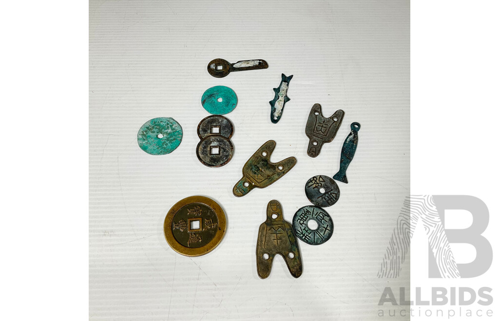 Collection of Vintage Chinese Coins and Pendants