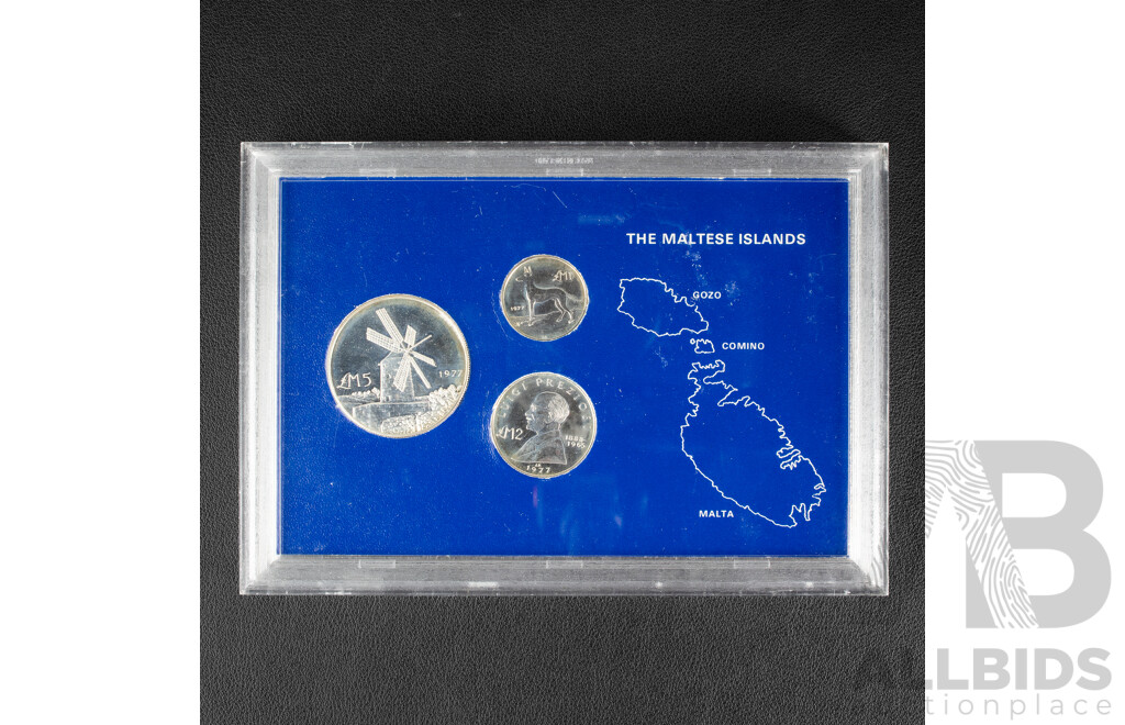 Malta 1977 Silver Proof Three Coin Set .925