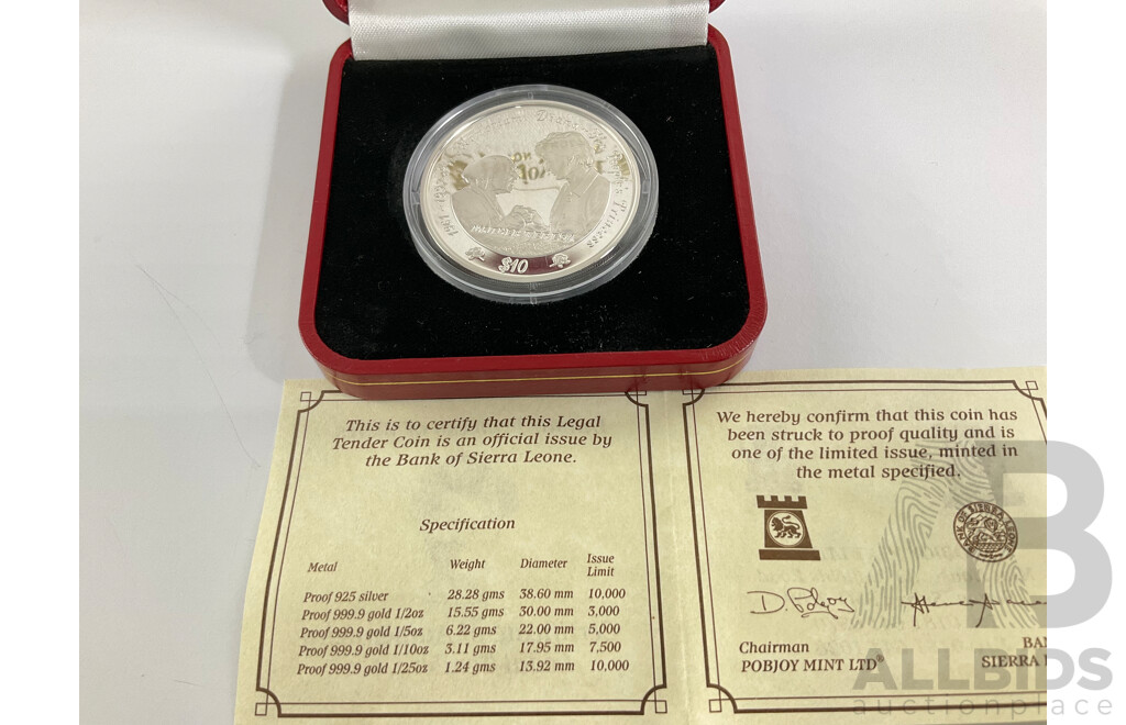 Sierra Leone Pobjoy Mint 1997 Silver Ten Dollar Coin, in Memoriam Princess Diana .925