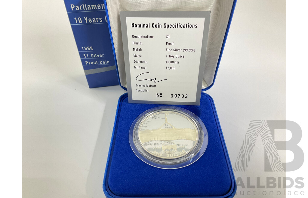 Australian RAM 1998 One Dollar Silver Proof Coin, Parliament House Ten Years on .999