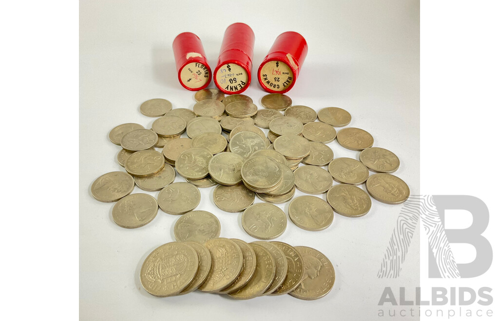 Great Britain 1966, 1967, 1968 QE2 Half Crowns and Ten New Pence with Tubes