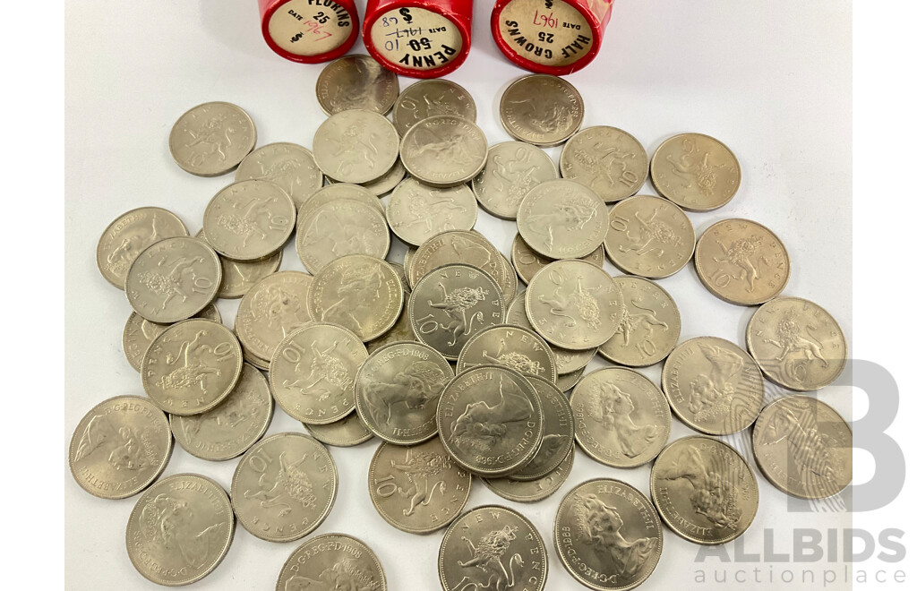 Great Britain 1966, 1967, 1968 QE2 Half Crowns and Ten New Pence with Tubes