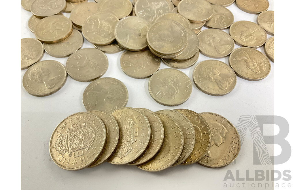Great Britain 1966, 1967, 1968 QE2 Half Crowns and Ten New Pence with Tubes