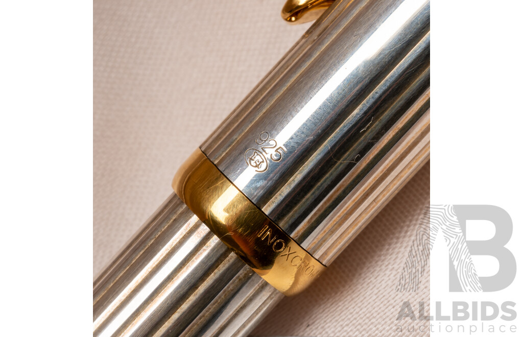 Sterling Silver Inoxcrom 1st Qual Fountain Pen, with Original Presentation Box, 45.08 Grams