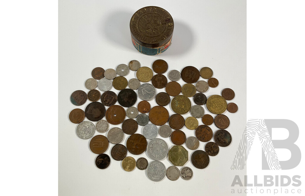 Collection of International Vintage and Antique Coins Including France Vichy State 1944 Two Francs, Silver USA 1923 Dime, Chile 1908 Ten Centavos and Great Britain QV Sixpence