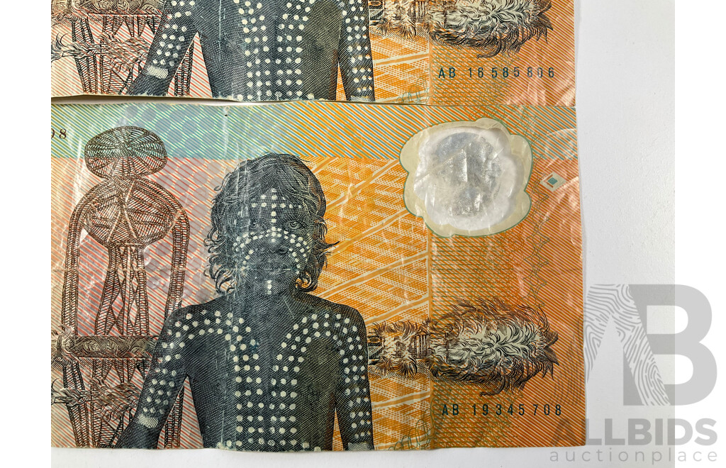 Two Australian 1988 Ten Dollar Banknotes, Fraser/Evans, R310b Bicentennial