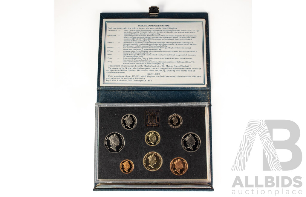 United Kingdom Royal Mint 1986 Eight Proof Coin Set