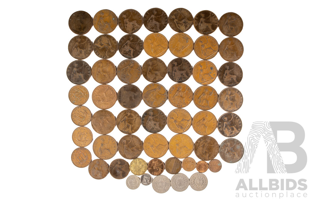 Collection of United Kingdom Pennies and Half Pennies Spanning 1866 to 1967 with Sierra Leone and Netherlands Coins