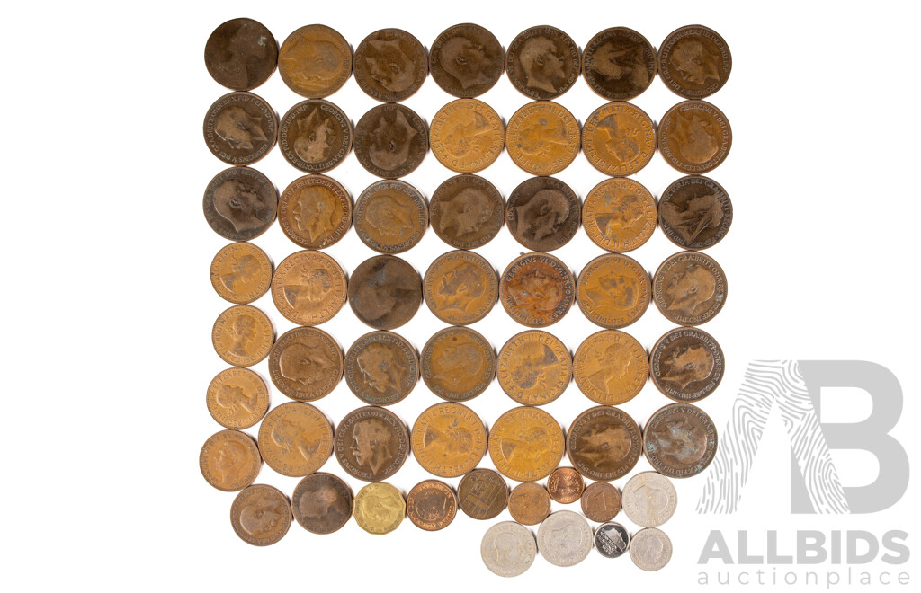Collection of United Kingdom Pennies and Half Pennies Spanning 1866 to 1967 with Sierra Leone and Netherlands Coins