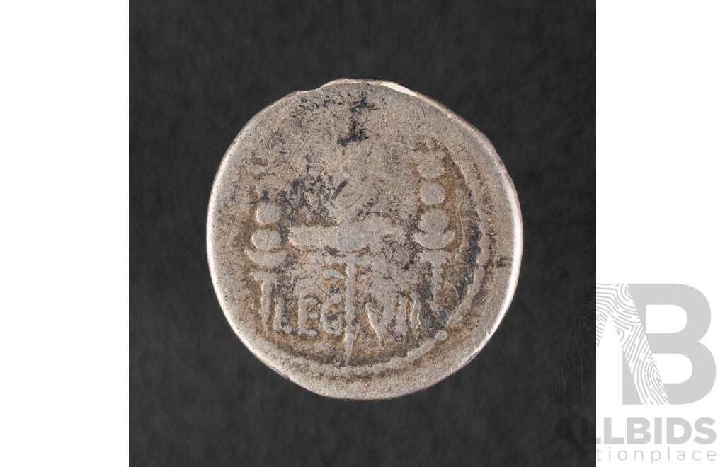 Roman Empire 43–32 B.C Silver One Denarius, Marc Antonius