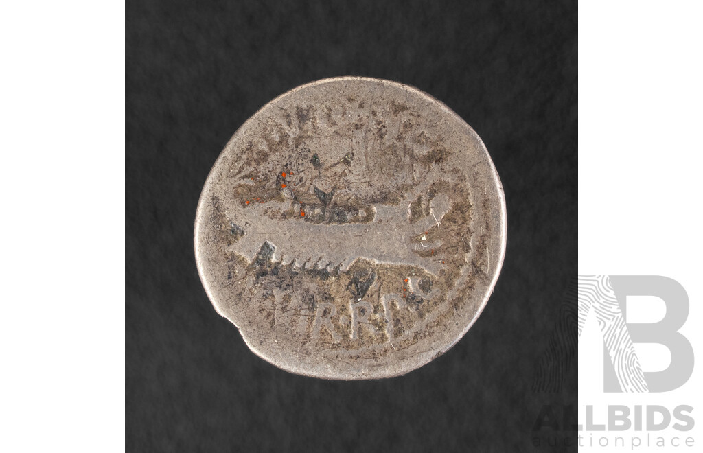 Roman Empire 43–32 B.C Silver One Denarius, Marc Antonius